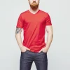 achetez pas cher 1083 T-SHIRT COL V 301 UNI Coton Bio Rouge Homme 14