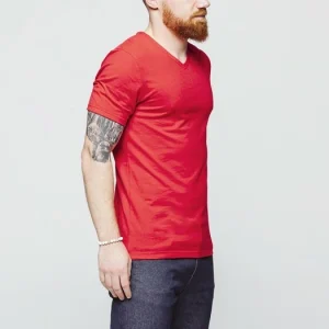 achetez pas cher 1083 T-SHIRT COL V 301 UNI Coton Bio Rouge Homme 8