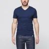 officiel 1083 T-SHIRT COL V 301 UNI Coton Bio Bleu Marine Homme 20