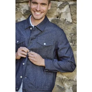 pas cher en vente 1083 VESTE DROITE 702 Coton Bio Superdenim Flex Indigo Brut Homme 19