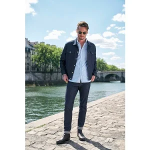 pas cher en vente 1083 VESTE DROITE 702 Coton Bio Superdenim Flex Indigo Brut Homme 23